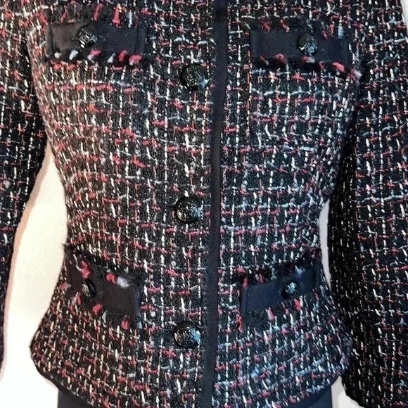 Talbots Women’s Tweed Fringe Blazer with Signature Accent Buttons Collarless - Picture 13 of 16